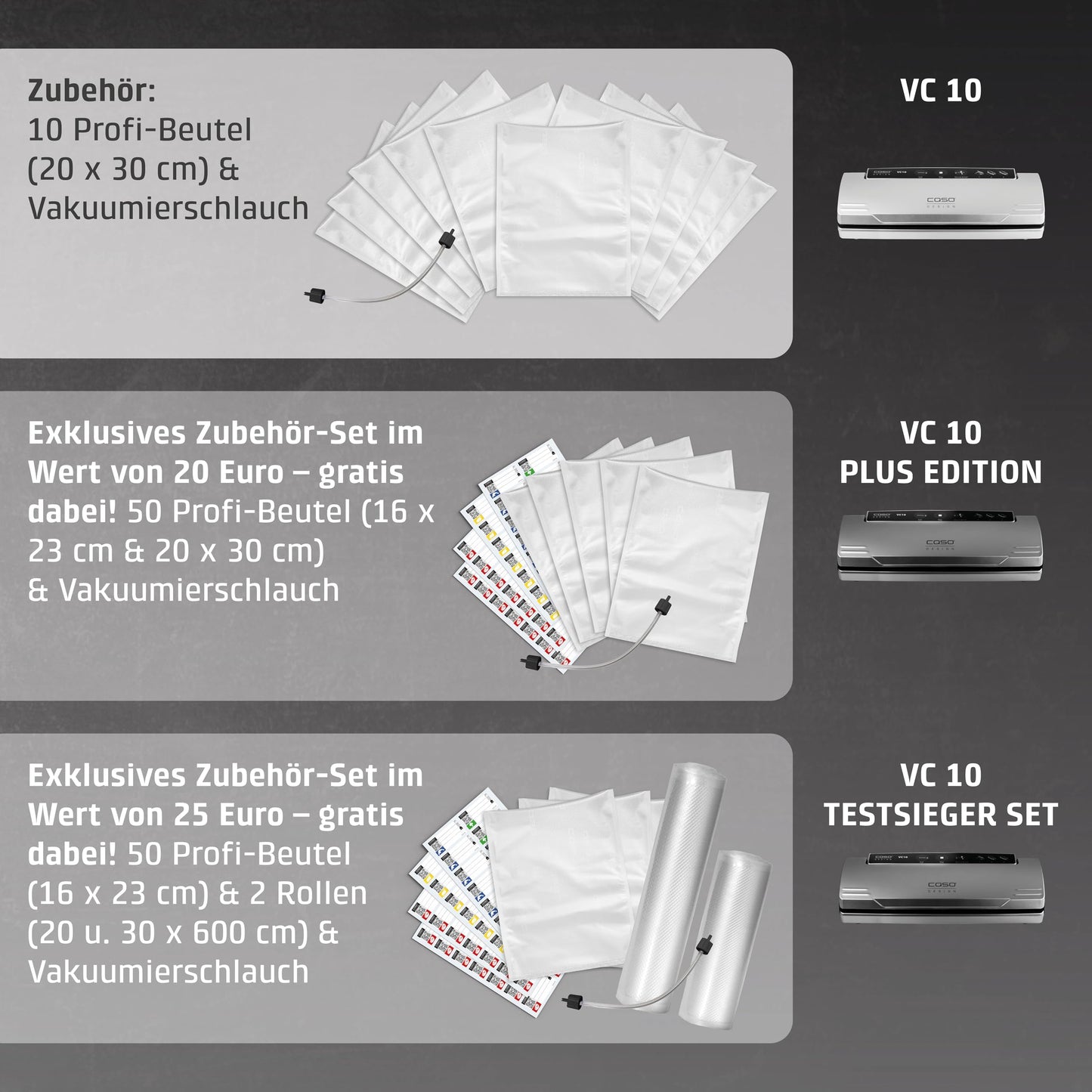 CASO VC10 Vakuumiergerät – 30 cm Schweißnaht, 10 Vakuumbeutel