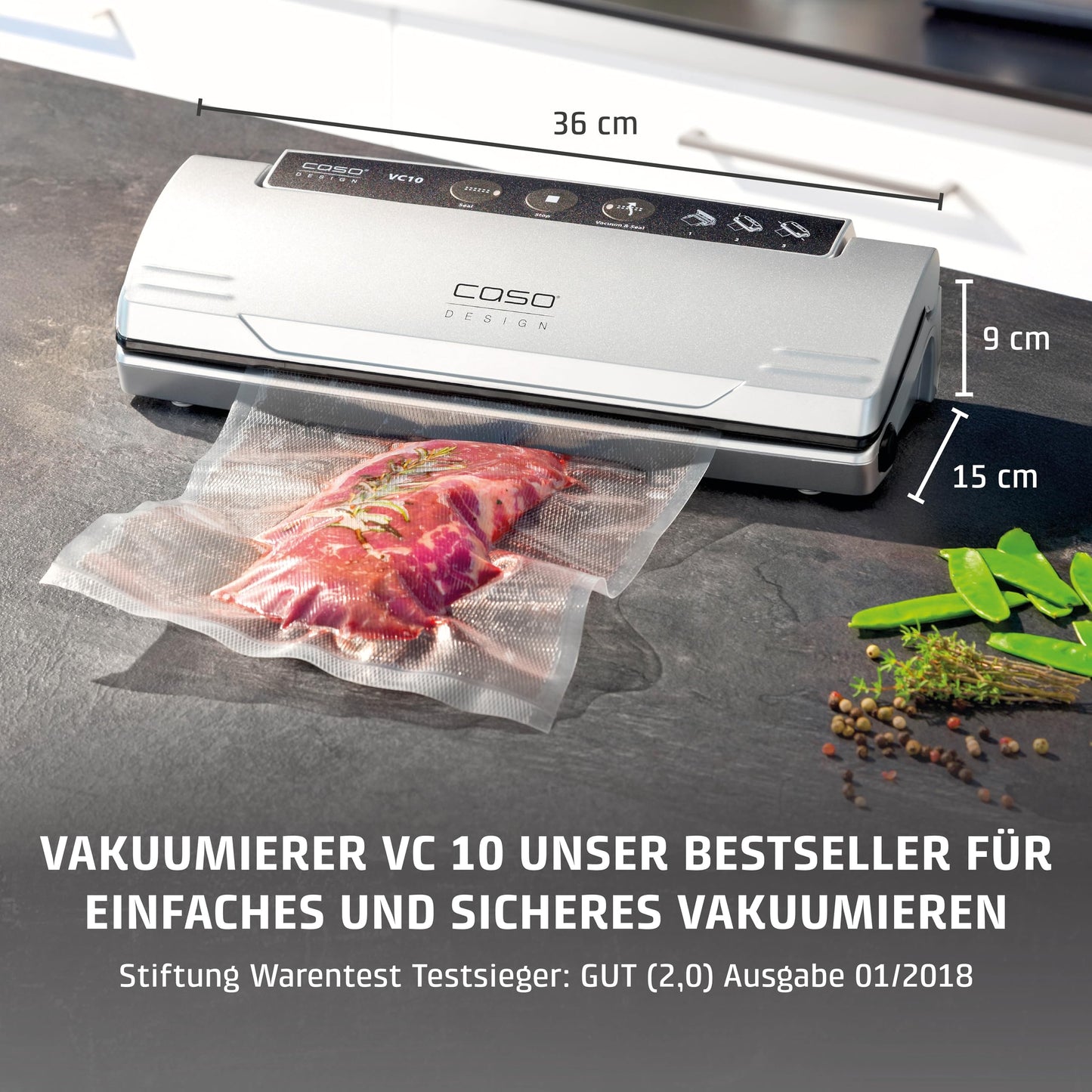 CASO VC10 Vakuumiergerät – 30 cm Schweißnaht, 10 Vakuumbeutel